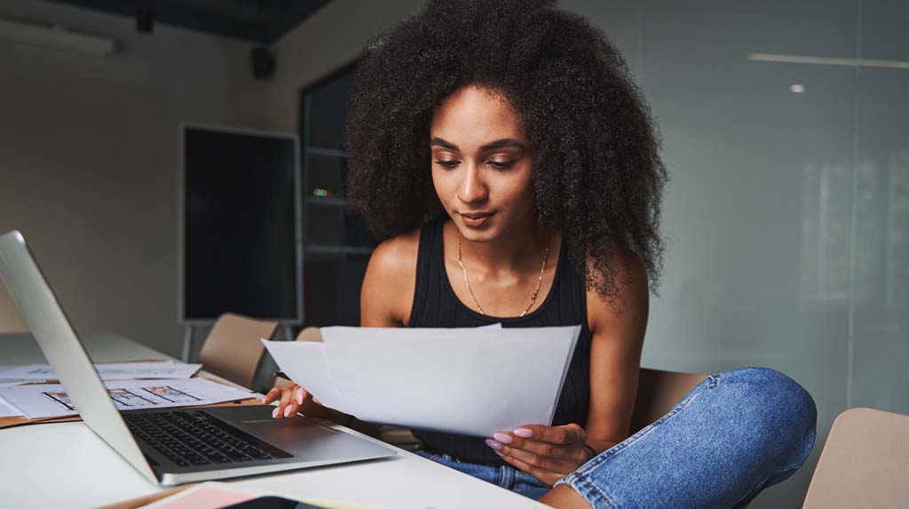 girl reading resume